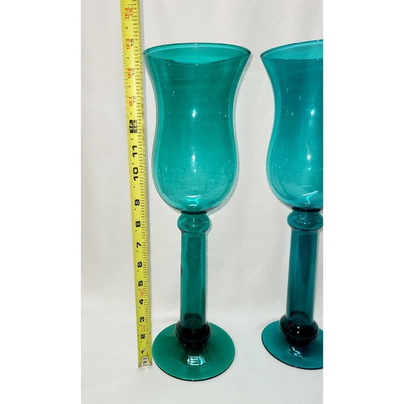 Tall blown glass teal candle holders 14.75" - Picture 8 of 11